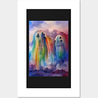 PSYCHEDELIC RAINBOW GHOSTS ON HALLOWEEN Posters and Art